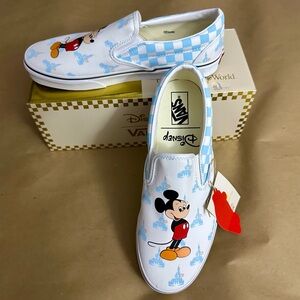NWT Disney Parks WDW 50th Logo Vans Mickey White Slip On Sneakers